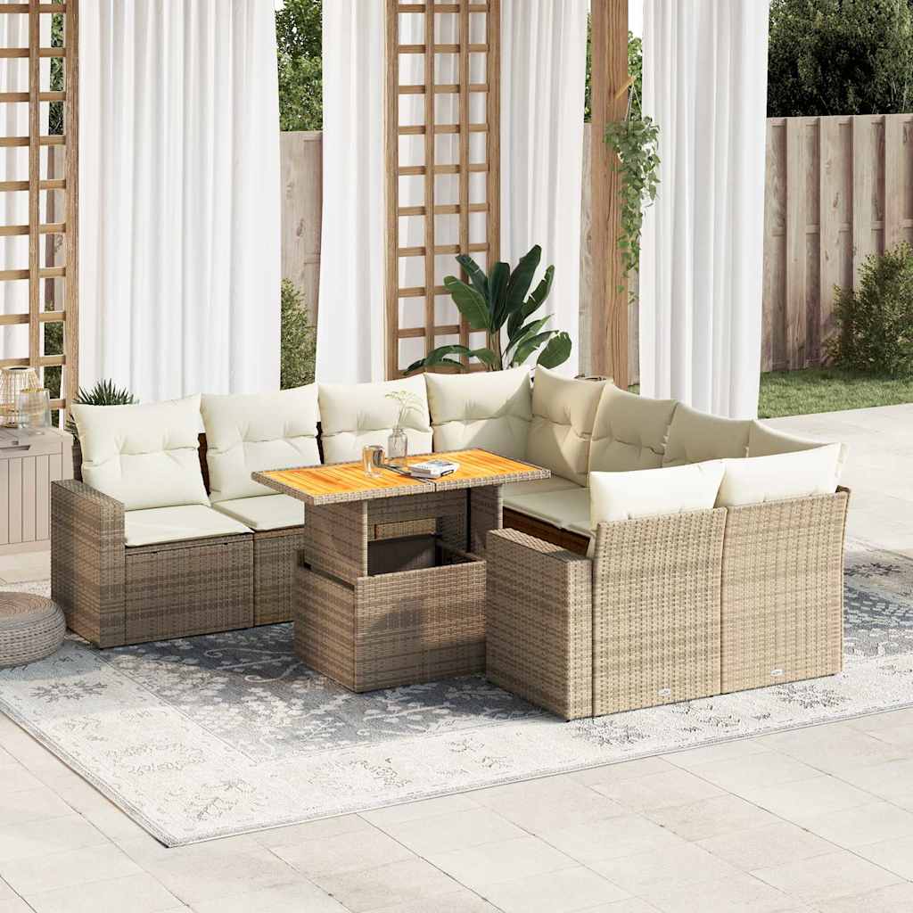 vidaXL Set canapele de grădină, 9 piese, cu perne, bej, poliratan
