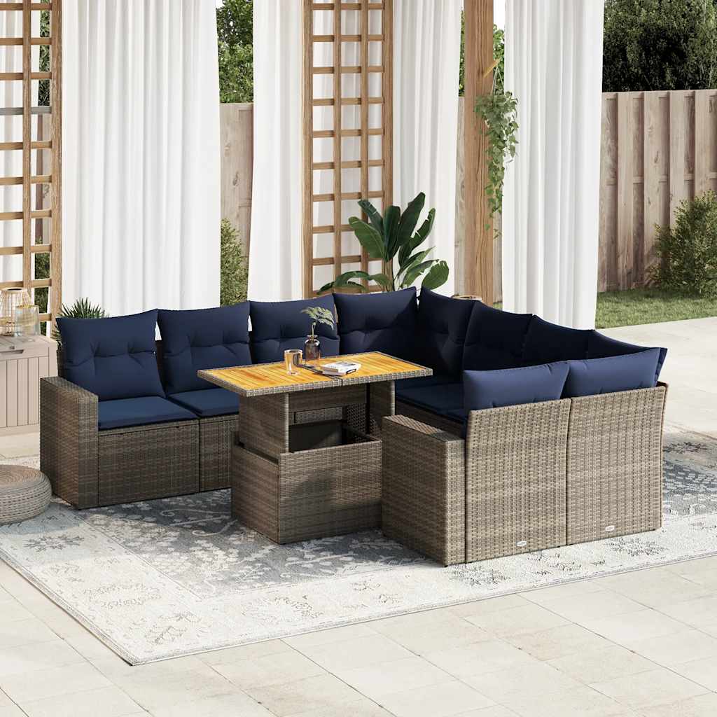 vidaXL Set canapele de grădină, 9 piese, cu perne, gri, poliratan