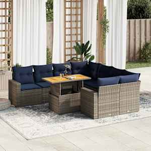 Vrtna sedežna garnitura 9-delna z blazinami siv poli ratan