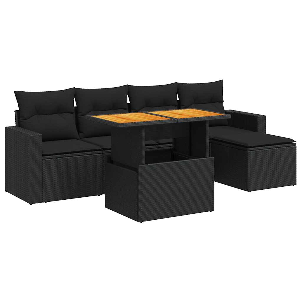 Thumbnail - vidaXL 6-tlg. Garten-Sofagarnitur mit Kissen Schwarz Poly Rattan