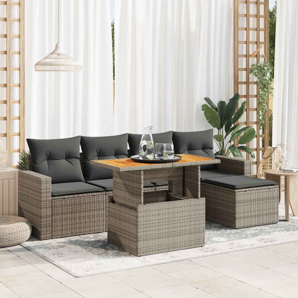 vidaXL 6-tlg. Garten-Sofagarnitur mit Kissen Grau Poly Rattan