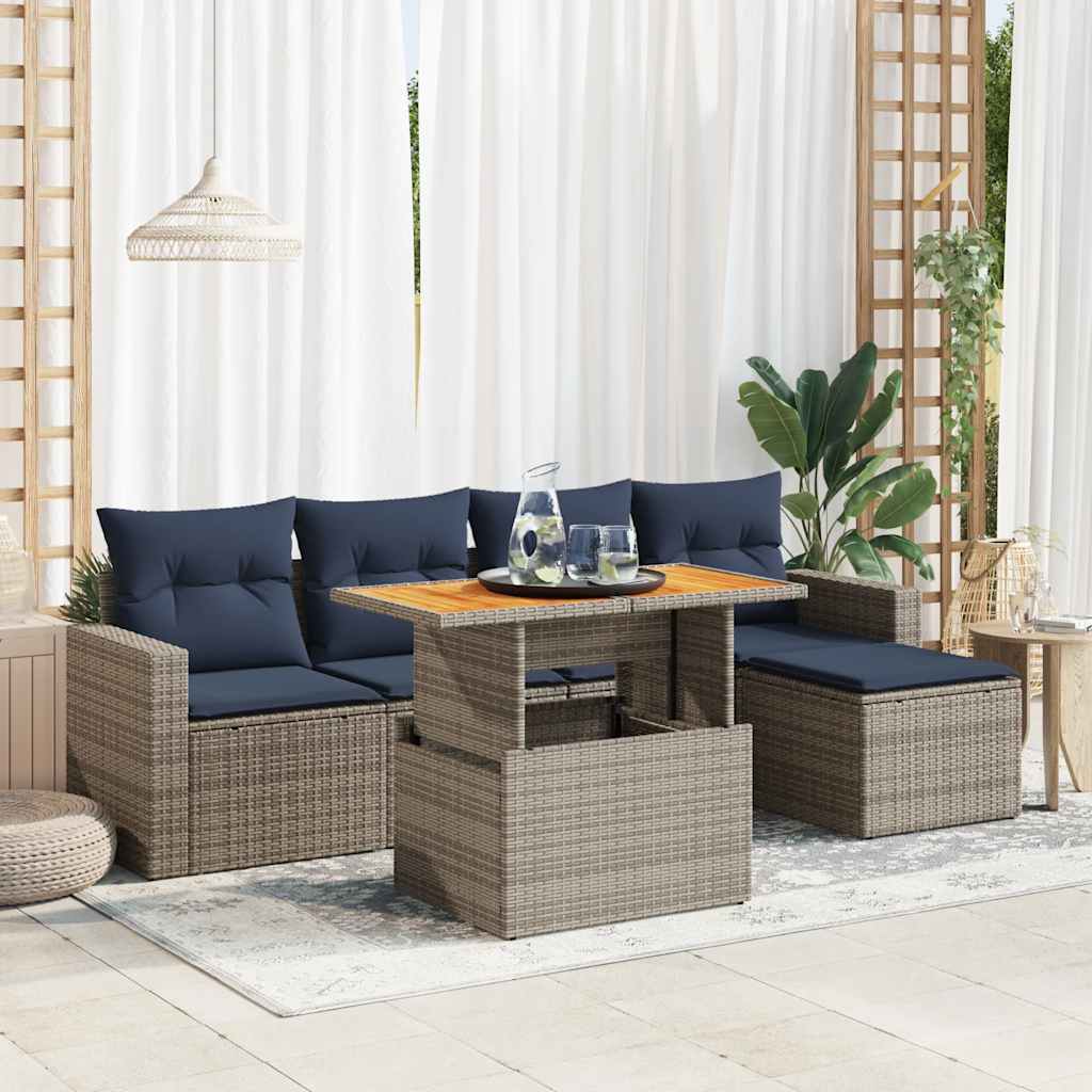 6-dijelni set vrtnih sofa od poliratana s jastucima sivi