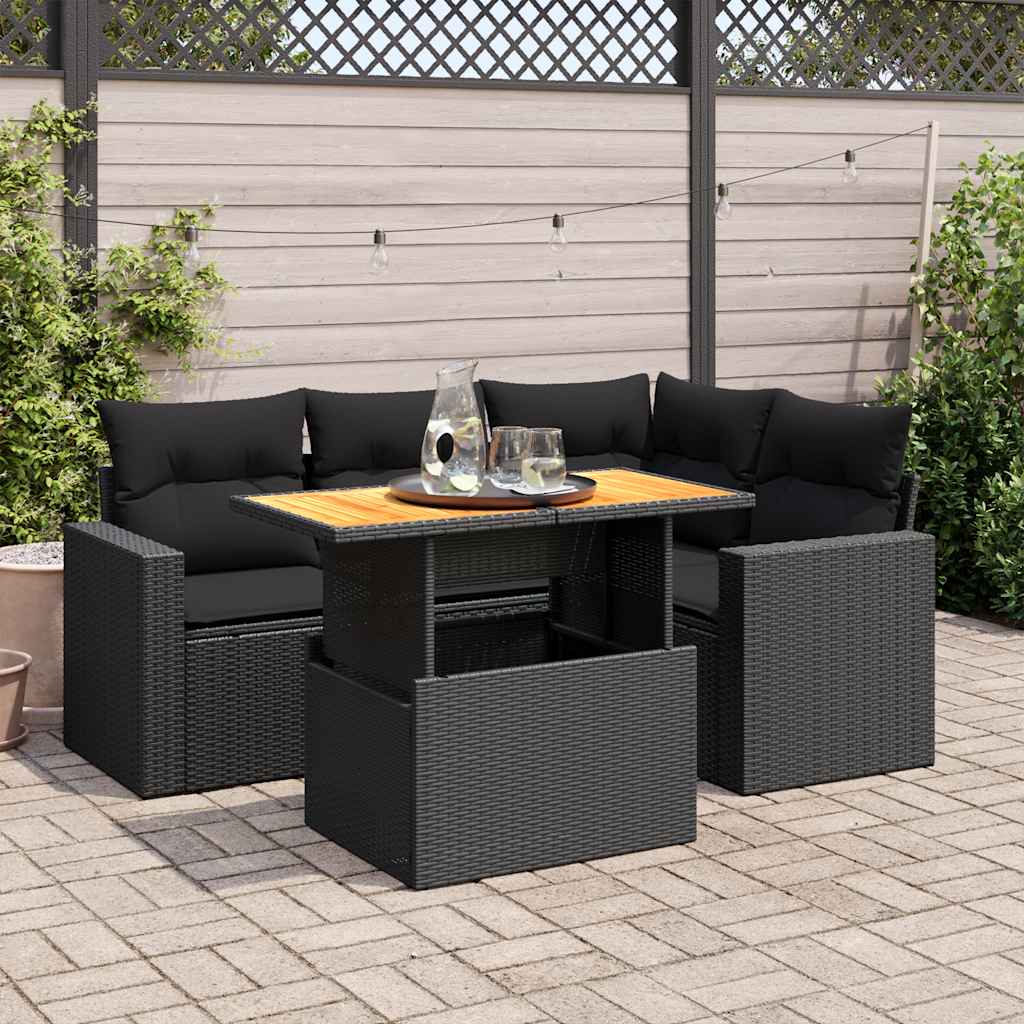 vidaXL Set mobilier de grădină cu perne, 5 piese, negru, poliratan