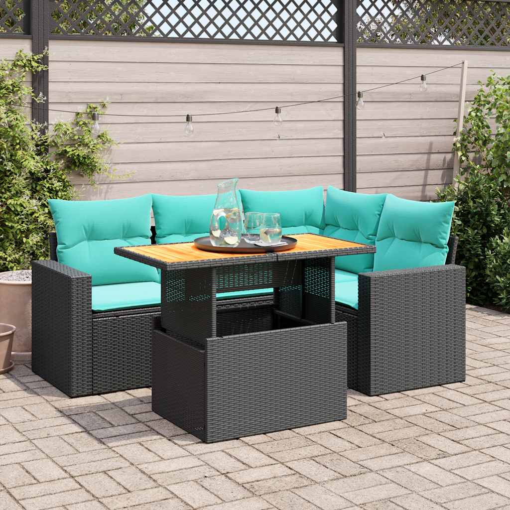 Set Divani da Giardino 5 pz con Cuscini in Polyrattan Nero 3327032