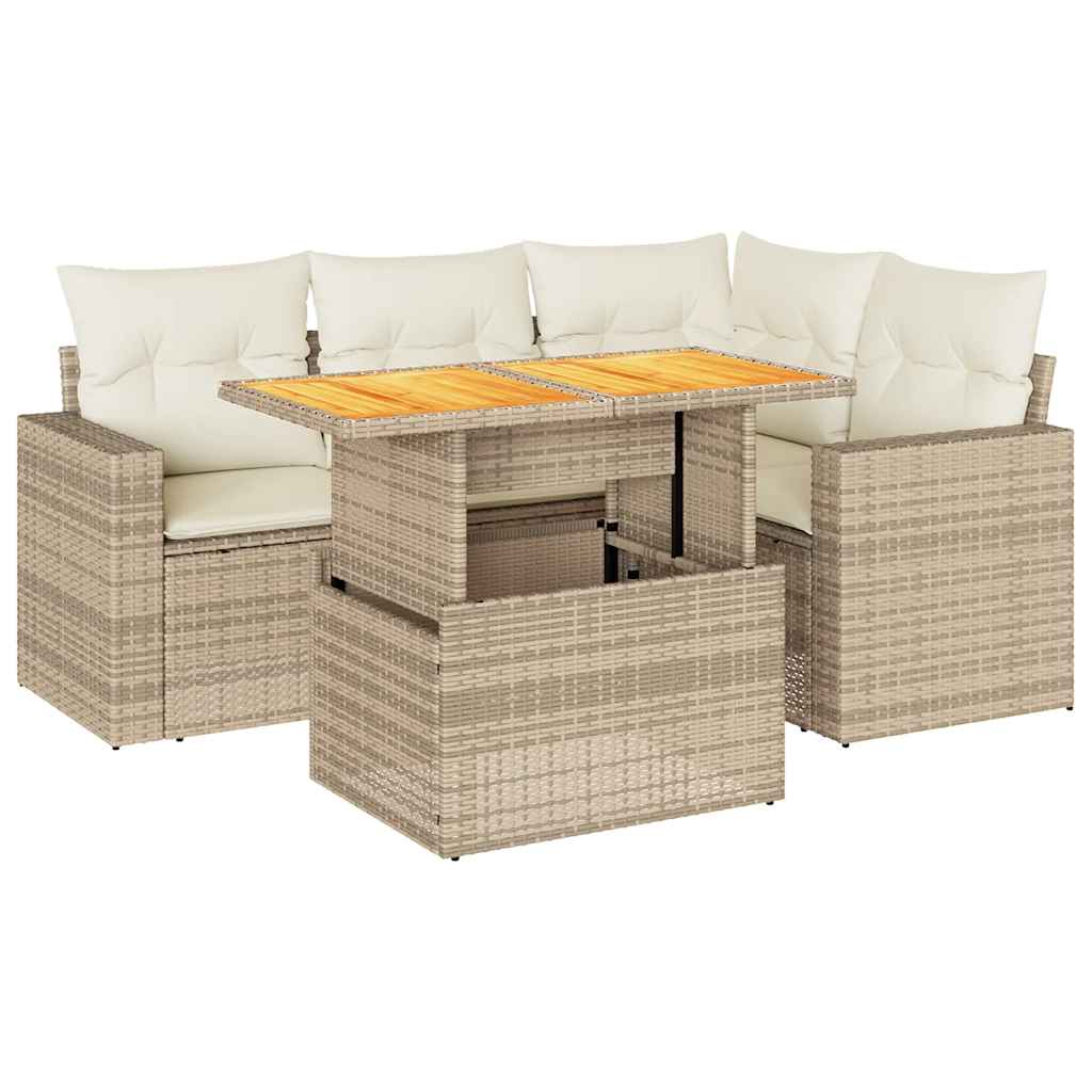 Thumbnail - vidaXL 5-tlg. Garten-Sofagarnitur mit Kissen Beige Poly Rattan