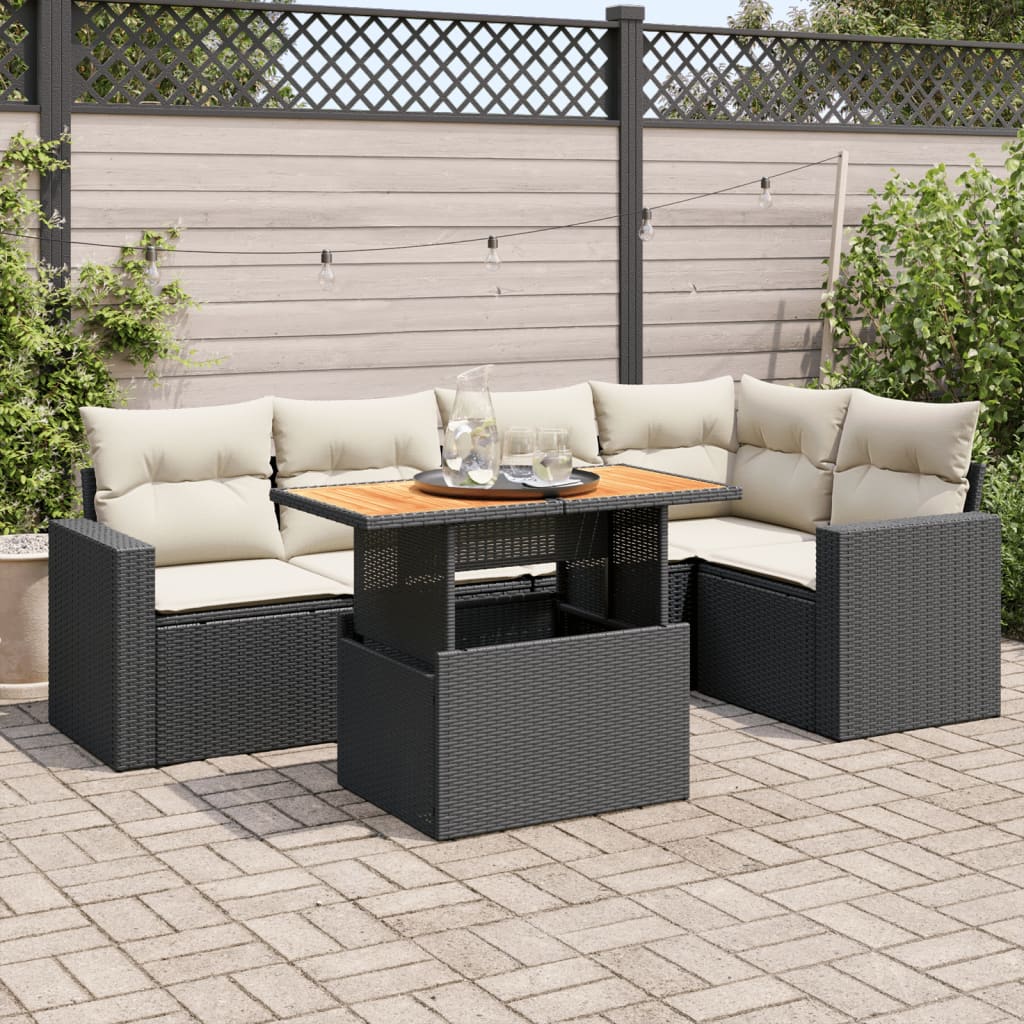 vidaXL 6-tlg. Garten-Sofagarnitur mit Kissen Schwarz Poly Rattan