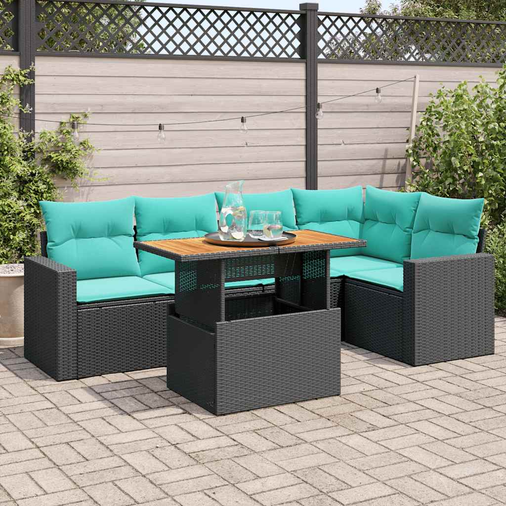 Set Divano da Giardino 6 pz con Cuscini Nero in Polyrattan 3327039