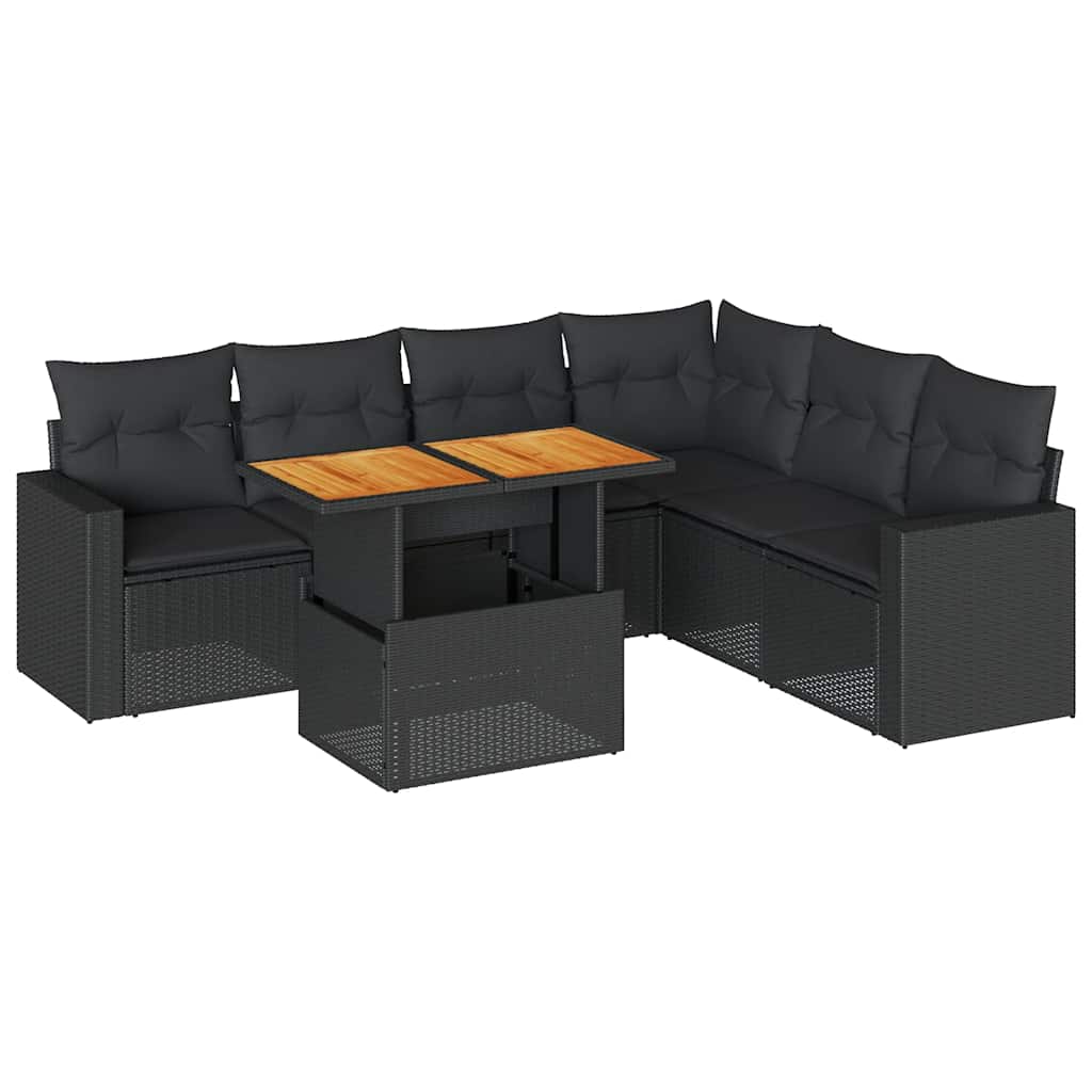 Thumbnail - vidaXL 7-tlg. Garten-Sofagarnitur mit Kissen Schwarz Poly Rattan