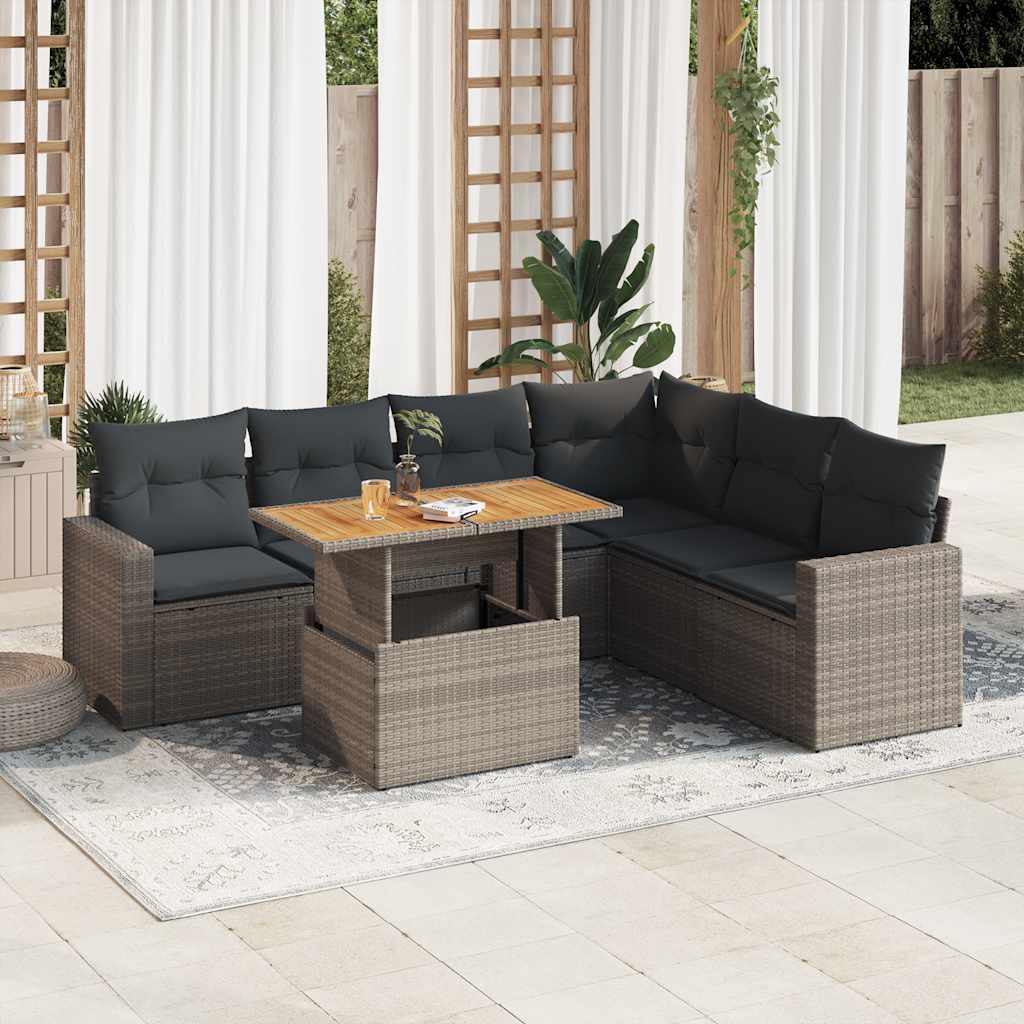 vidaXL Set canapele de grădină, 7 piese, cu perne, gri, poliratan