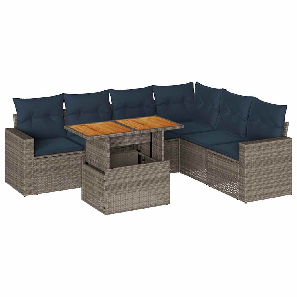 Thumbnail - vidaXL 7-tlg. Garten-Sofagarnitur mit Kissen Grau Poly Rattan