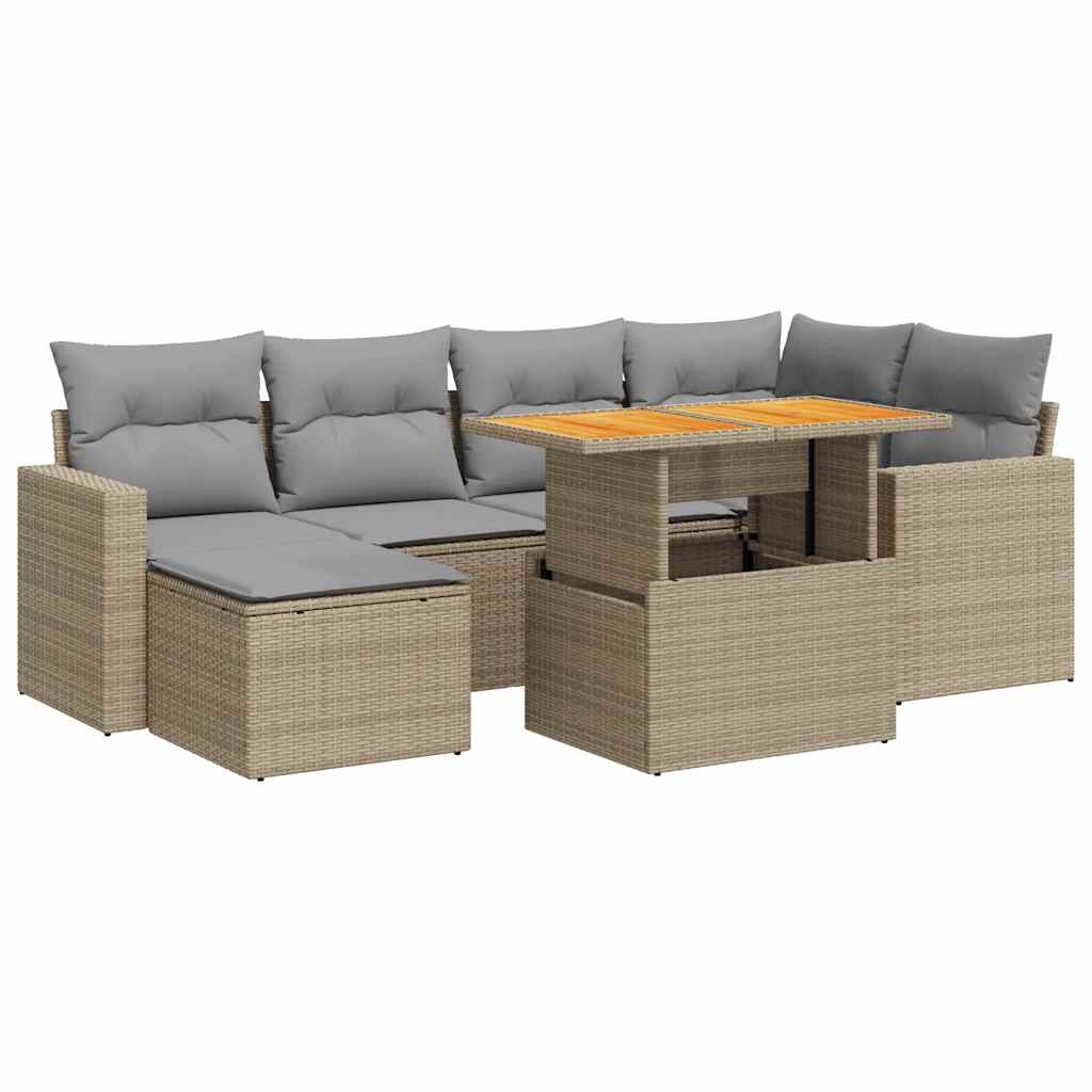 Thumbnail - vidaXL 7-tlg. Garten-Sofagarnitur mit Kissen Beige Poly Rattan