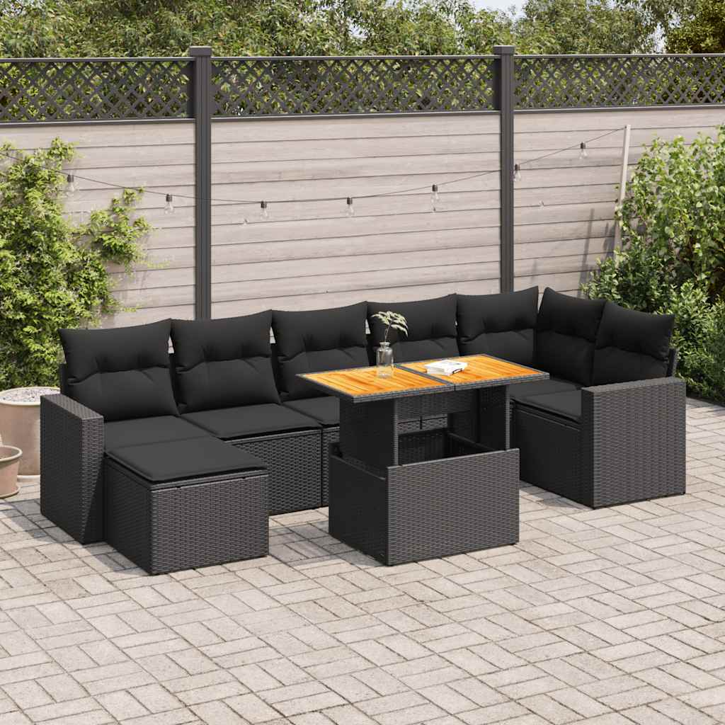 vidaXL 8-tlg. Garten-Sofagarnitur mit Kissen Schwarz Poly Rattan