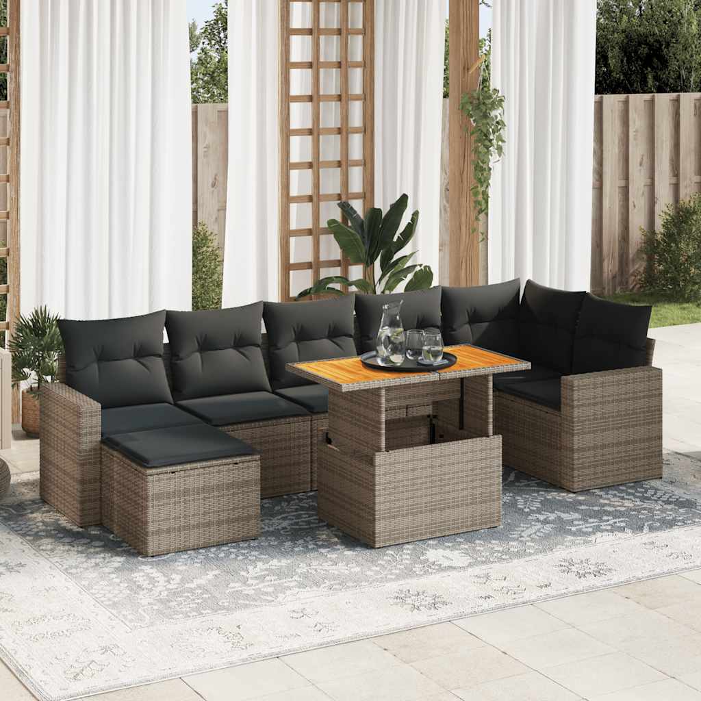 vidaXL Set canapele de grădină cu perne, 8 piese, gri, poliratan