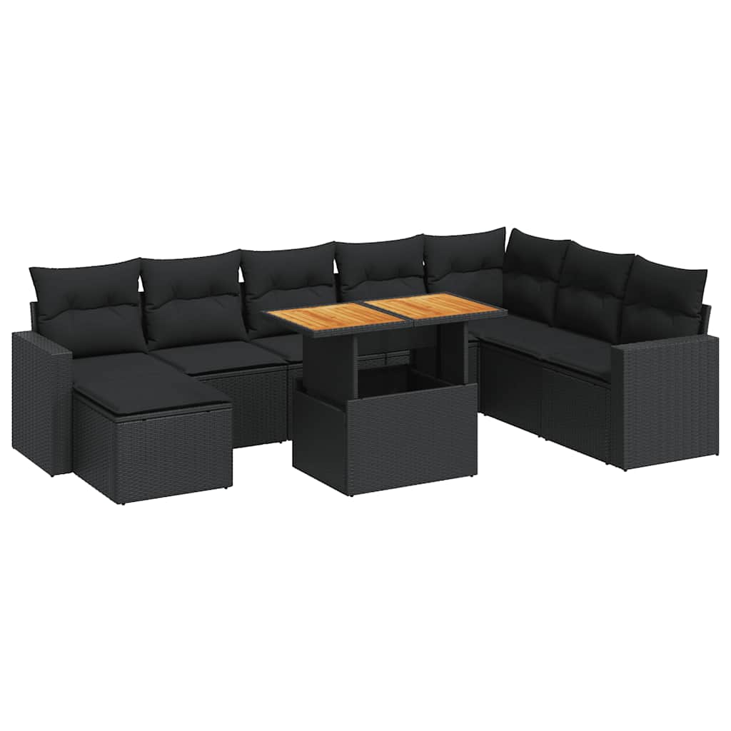 Thumbnail - vidaXL 9-tlg. Garten-Sofagarnitur mit Kissen Schwarz Poly Rattan