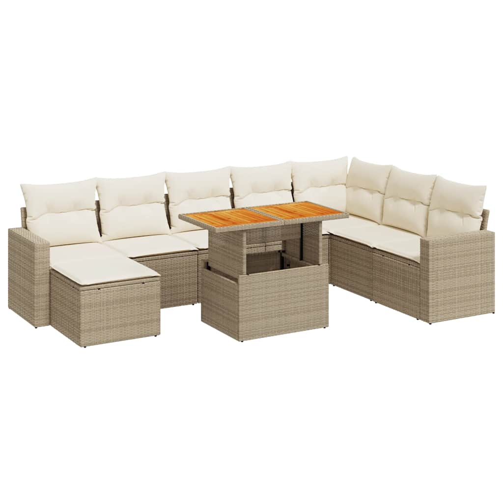 Thumbnail - vidaXL 9-tlg. Garten-Sofagarnitur mit Kissen Beige Poly Rattan