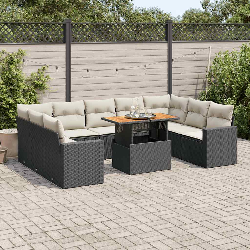 vidaXL Set canapele de grădină cu perne, 10 piese, negru, poliratan