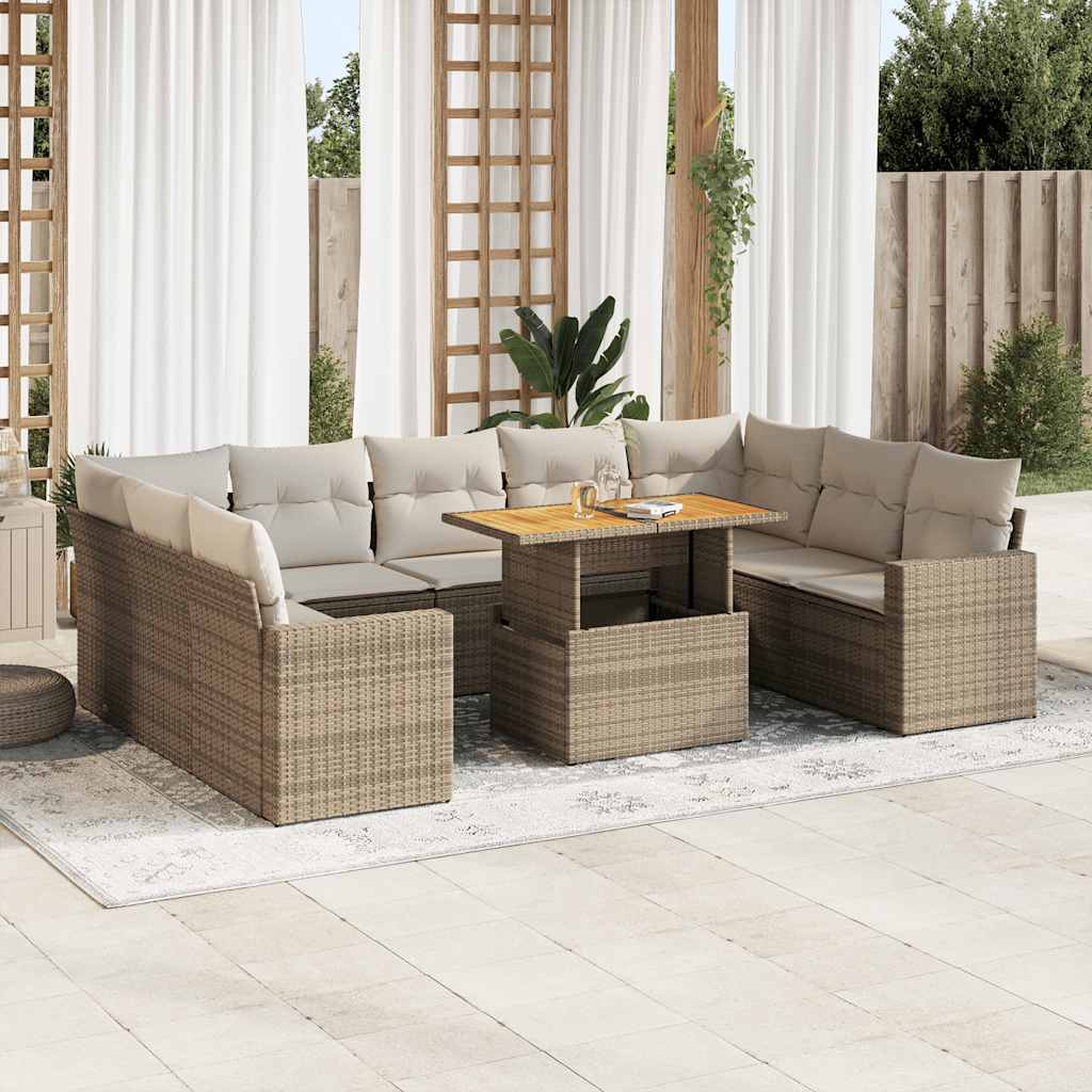 vidaXL Set canapele de grădină cu perne, 10 piese, bej, poliratan