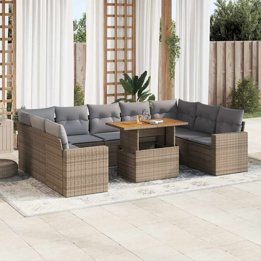 vidaXL Set canapele de grădină cu perne, 10 piese, bej, poliratan