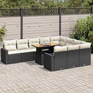 Vrtna sedežna garnitura 11-delna z blazinami črn poli ratan