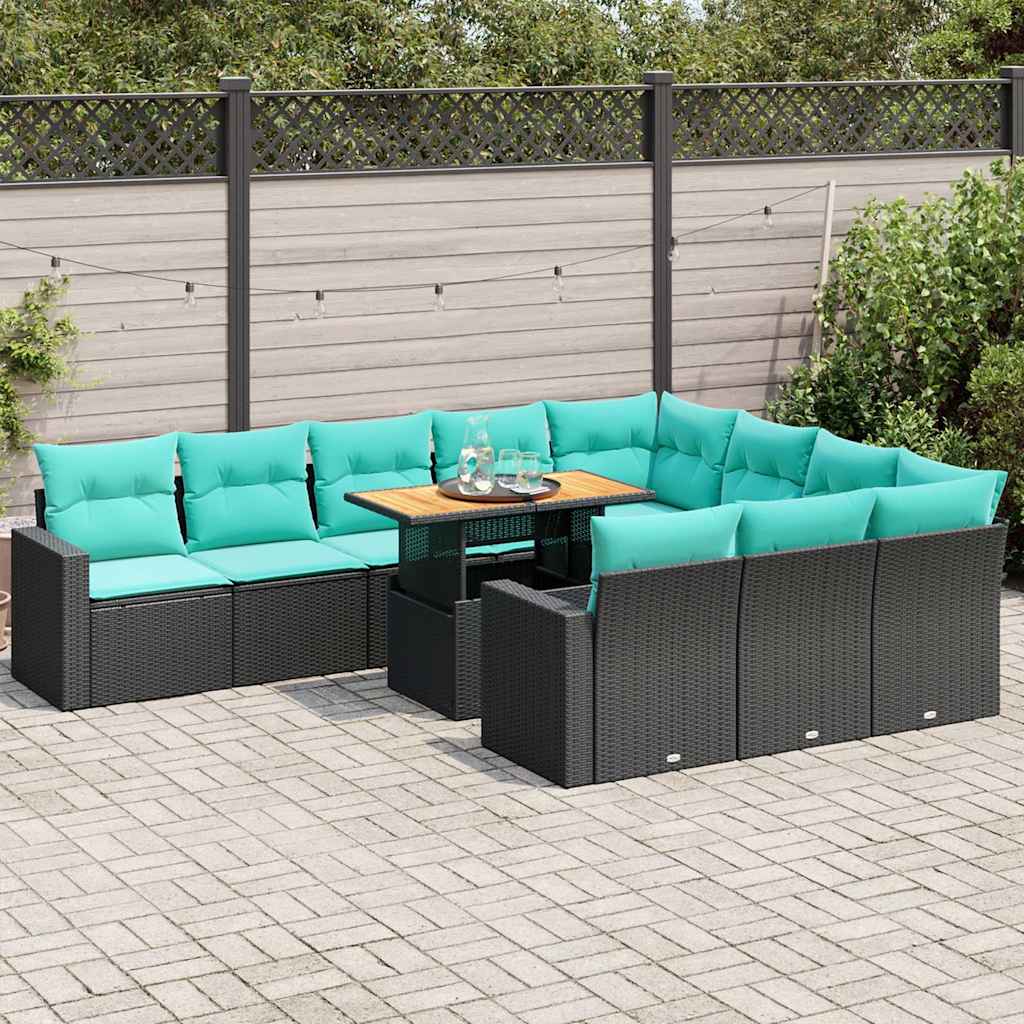 vidaXL Set canapele de grădină cu perne, 11 piese, negru, poliratan
