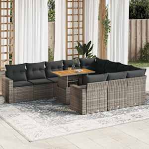 Vrtna sedežna garnitura 11-delna z blazinami siv poli ratan