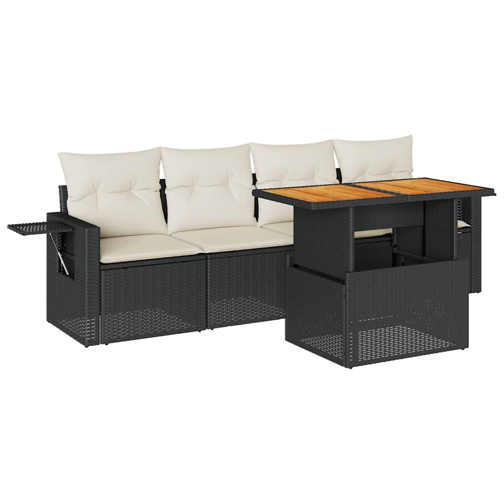 Thumbnail - vidaXL 5-tlg. Garten-Sofagarnitur mit Kissen Schwarz Poly Rattan