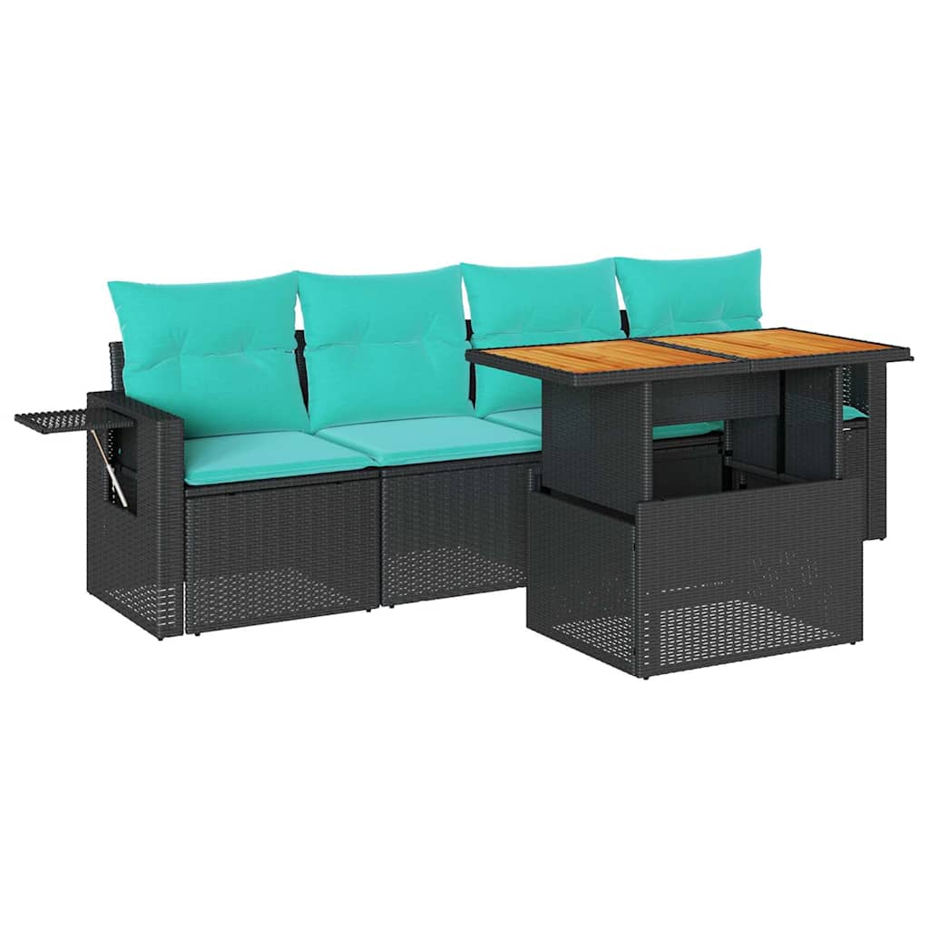 vidaXL Set mobilier de grădină cu perne, 5 piese, negru, poliratan