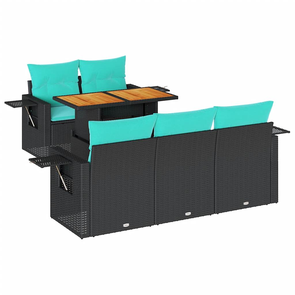 Vrtna sedežna garnitura 6-delna z blazinami črna poli ratan - slika 2