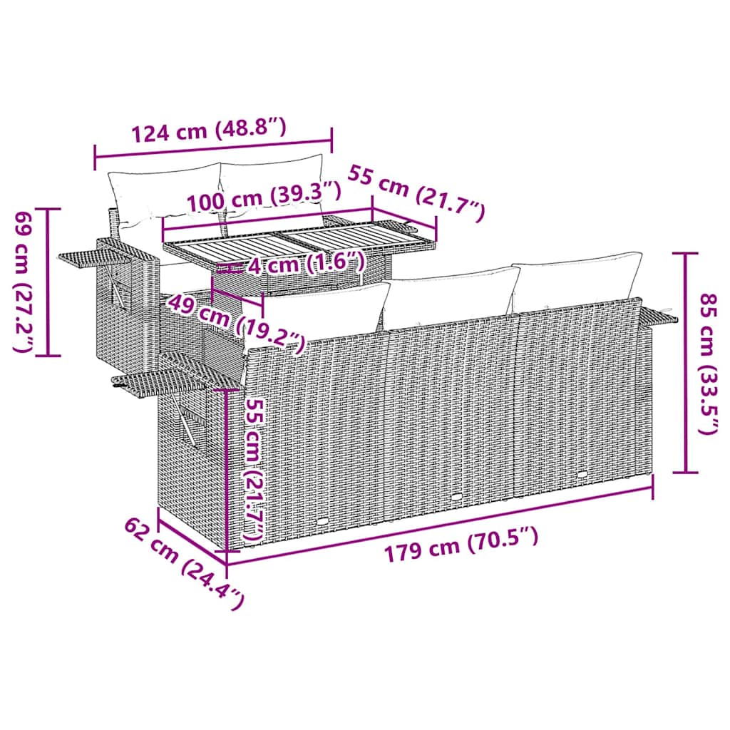 Vrtna sedežna garnitura 6-delna z blazinami črna poli ratan - slika 13