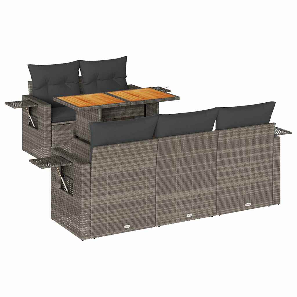 Thumbnail - vidaXL 6-tlg. Garten-Sofagarnitur mit Kissen Grau Poly Rattan