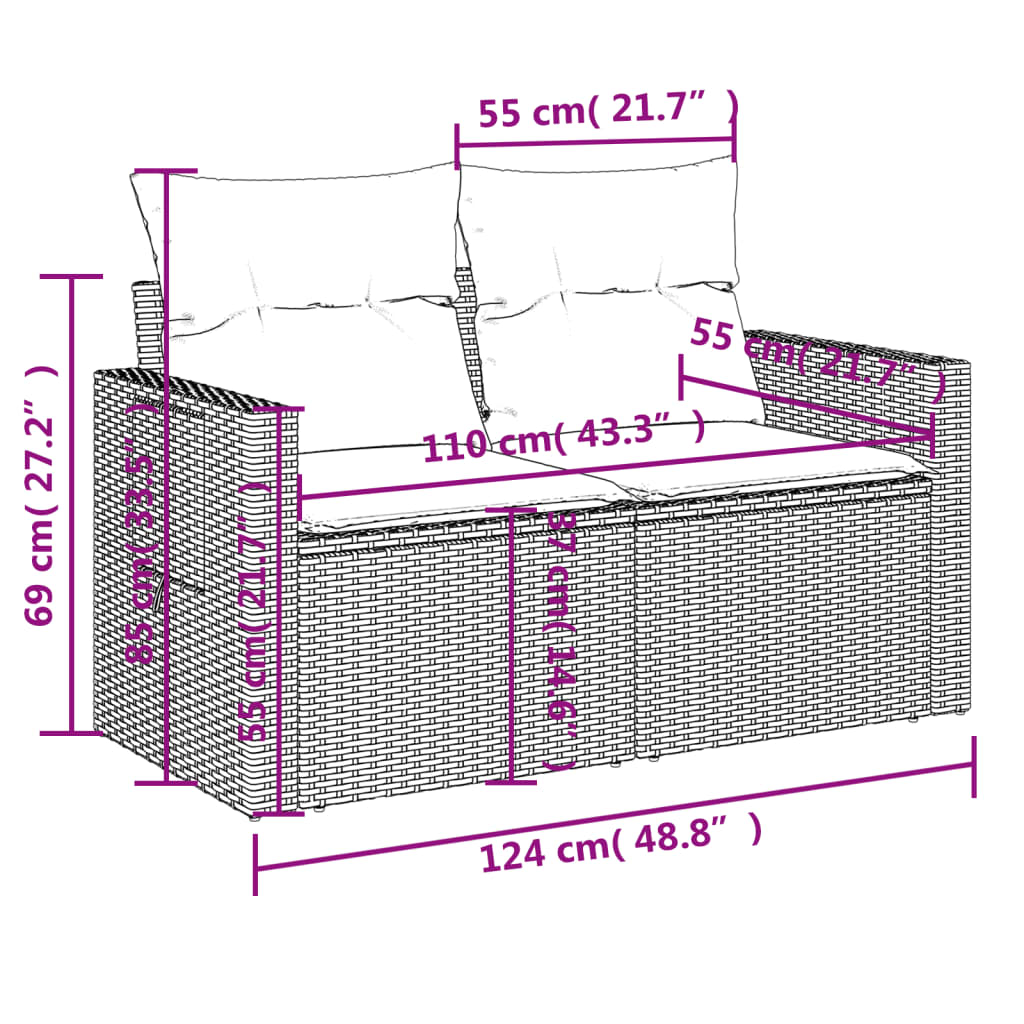 7dílná zahradní sedací souprava s poduškami černá polyratan - obrázek 14