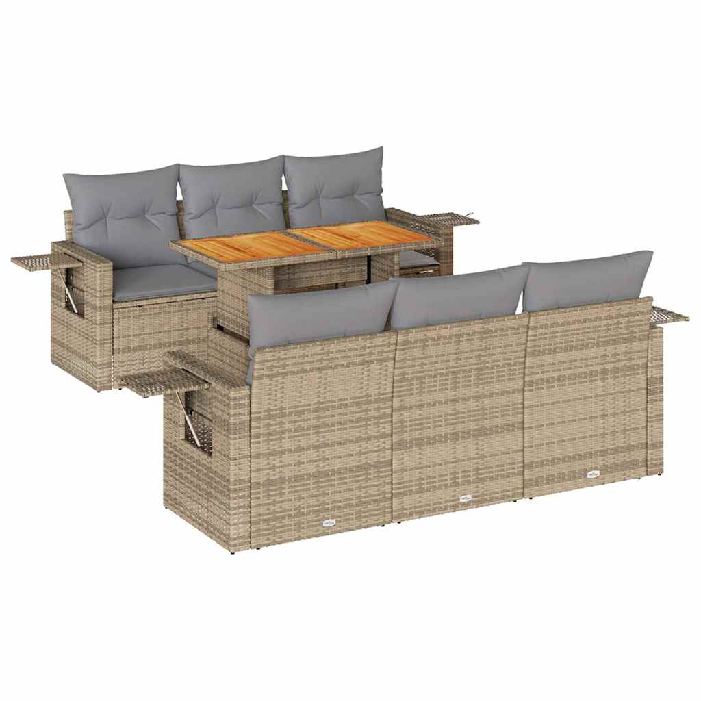 Thumbnail - vidaXL 7-tlg. Garten-Sofagarnitur mit Kissen Beige Poly Rattan