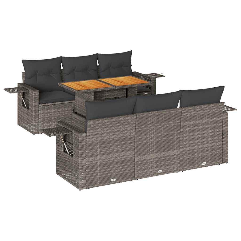 Thumbnail - vidaXL 7-tlg. Garten-Sofagarnitur mit Kissen Grau Poly Rattan