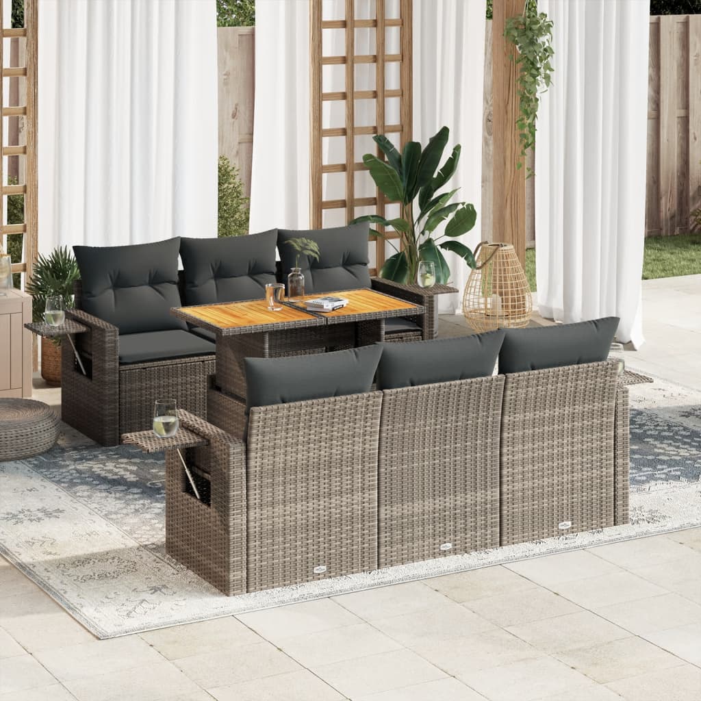 vidaXL 7-tlg. Garten-Sofagarnitur mit Kissen Grau Poly Rattan