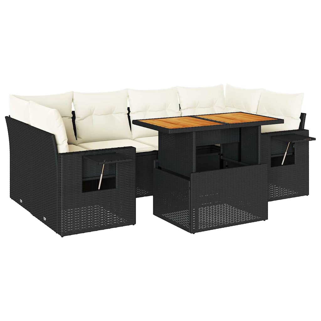 Thumbnail - vidaXL 7-tlg. Garten-Sofagarnitur mit Kissen Schwarz Poly Rattan