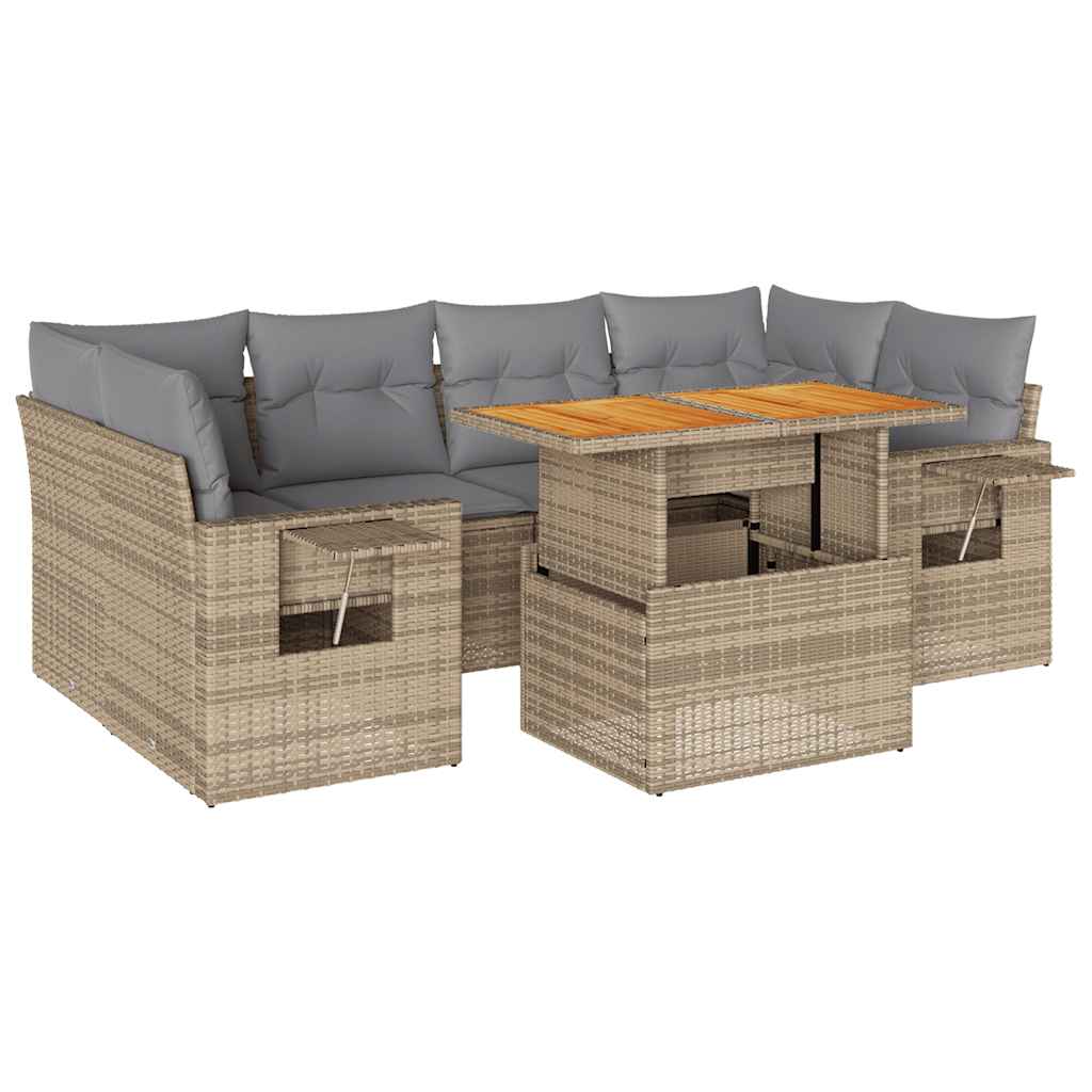 Thumbnail - vidaXL 7-tlg. Garten-Sofagarnitur mit Kissen Beige Poly Rattan