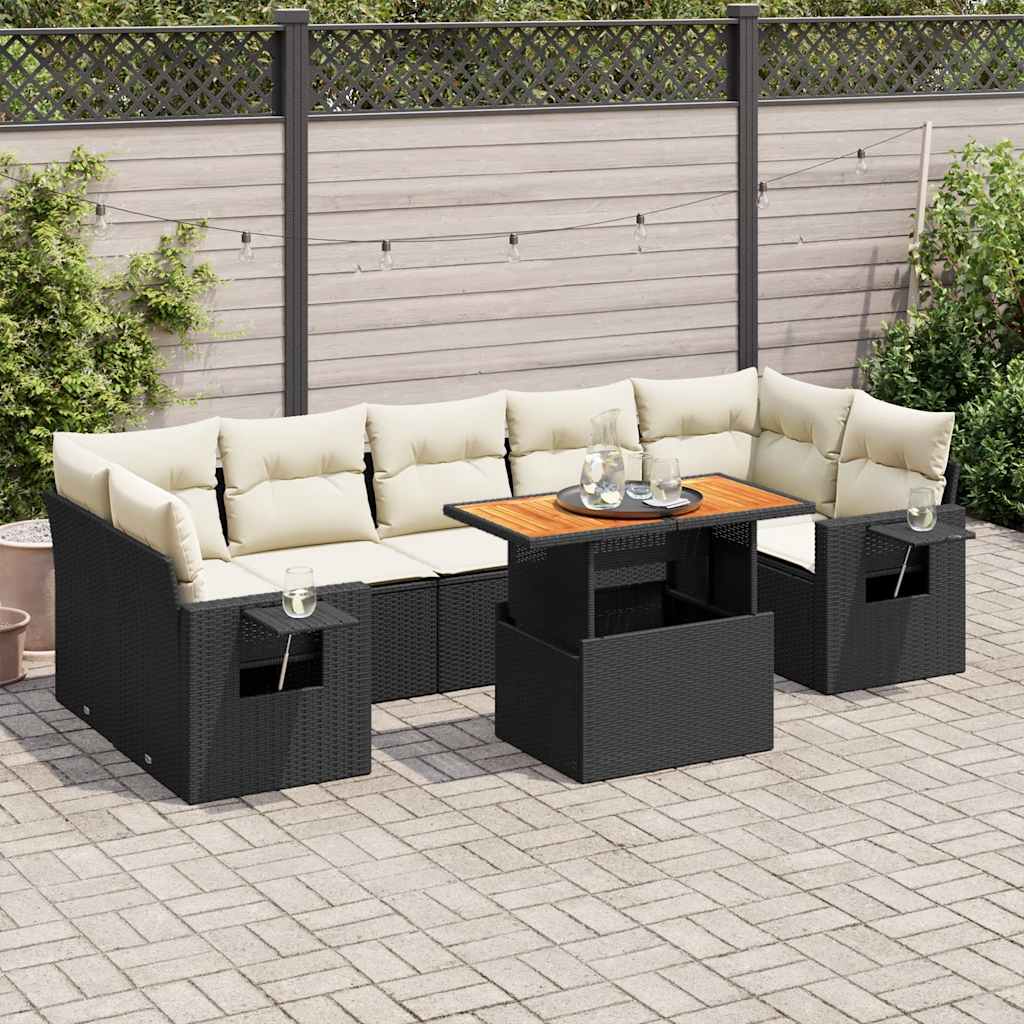 vidaXL 8-tlg. Garten-Sofagarnitur mit Kissen Schwarz Poly Rattan