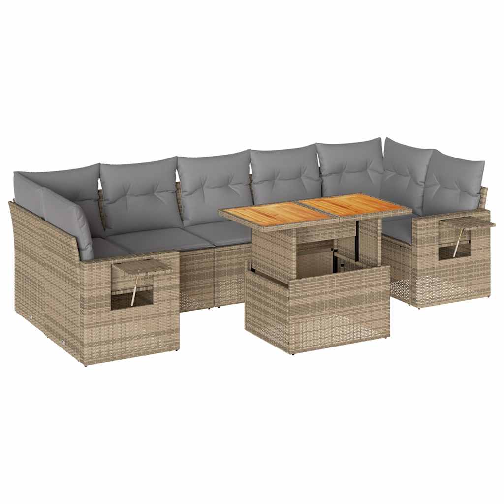 Thumbnail - vidaXL 8-tlg. Garten-Sofagarnitur mit Kissen Beige Poly Rattan