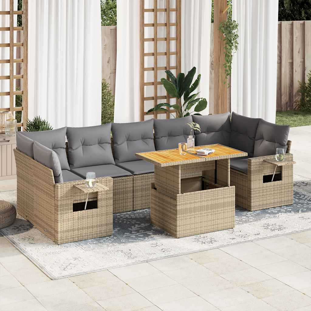 vidaXL Set canapele de grădină, 8 piese, cu perne, bej, poliratan