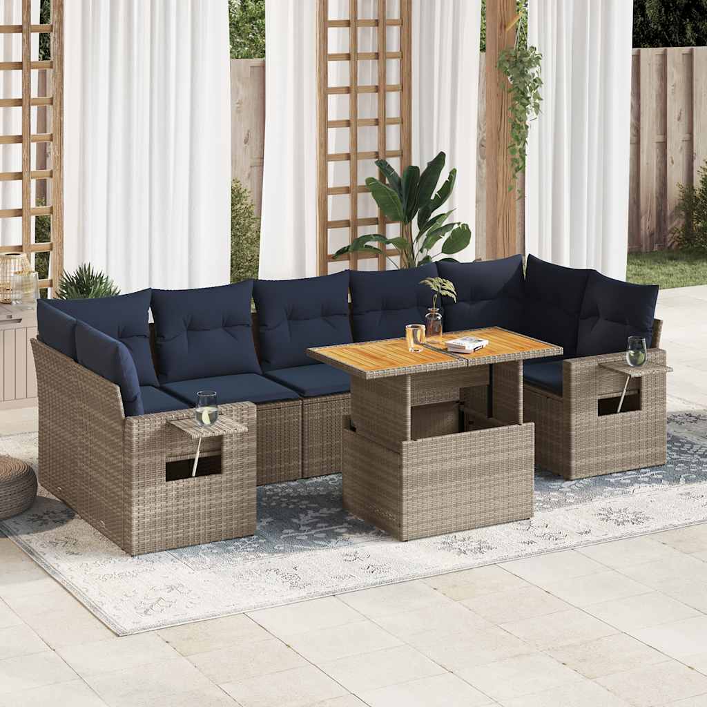 vidaXL Set canapele de grădină cu perne, 8 piese, gri, poliratan