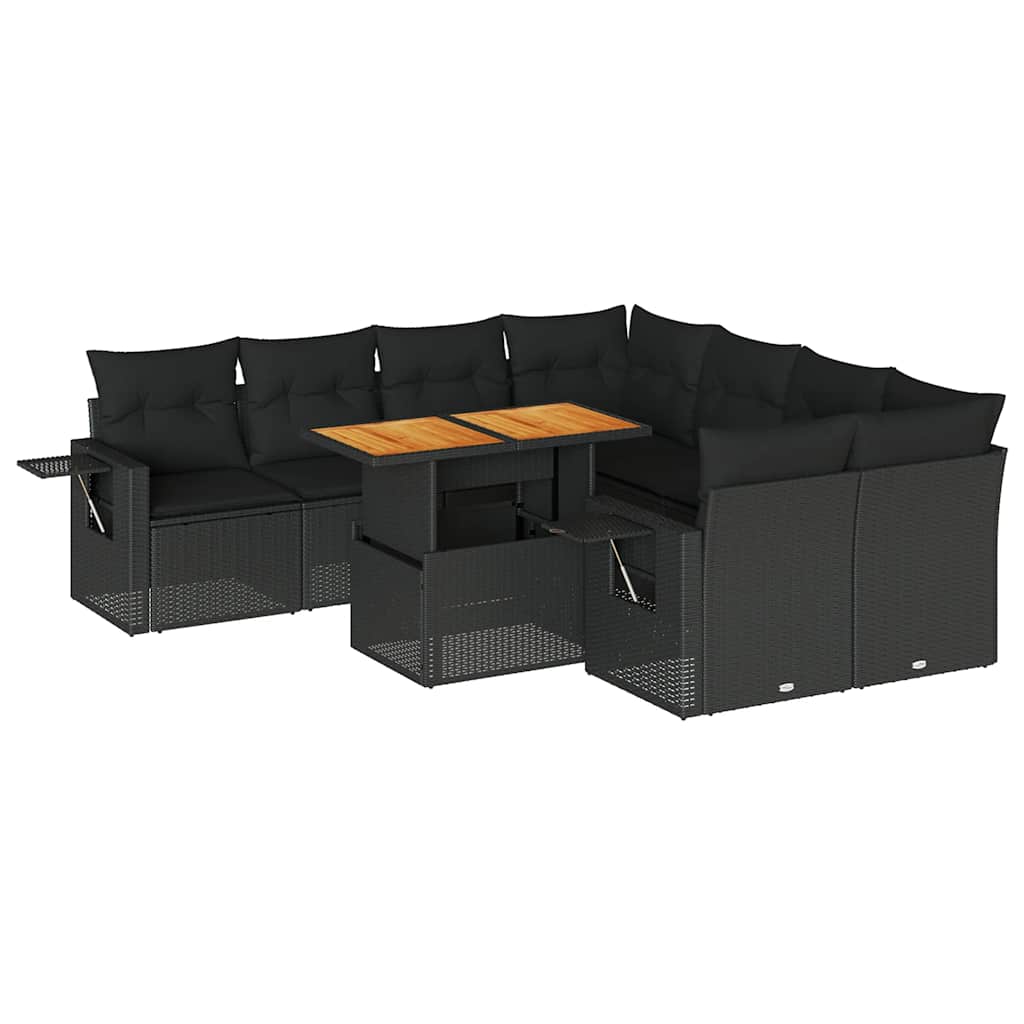 Thumbnail - vidaXL 9-tlg. Garten-Sofagarnitur mit Kissen Schwarz Poly Rattan