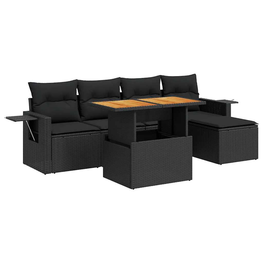 Thumbnail - vidaXL 6-tlg. Garten-Sofagarnitur mit Kissen Schwarz Poly Rattan