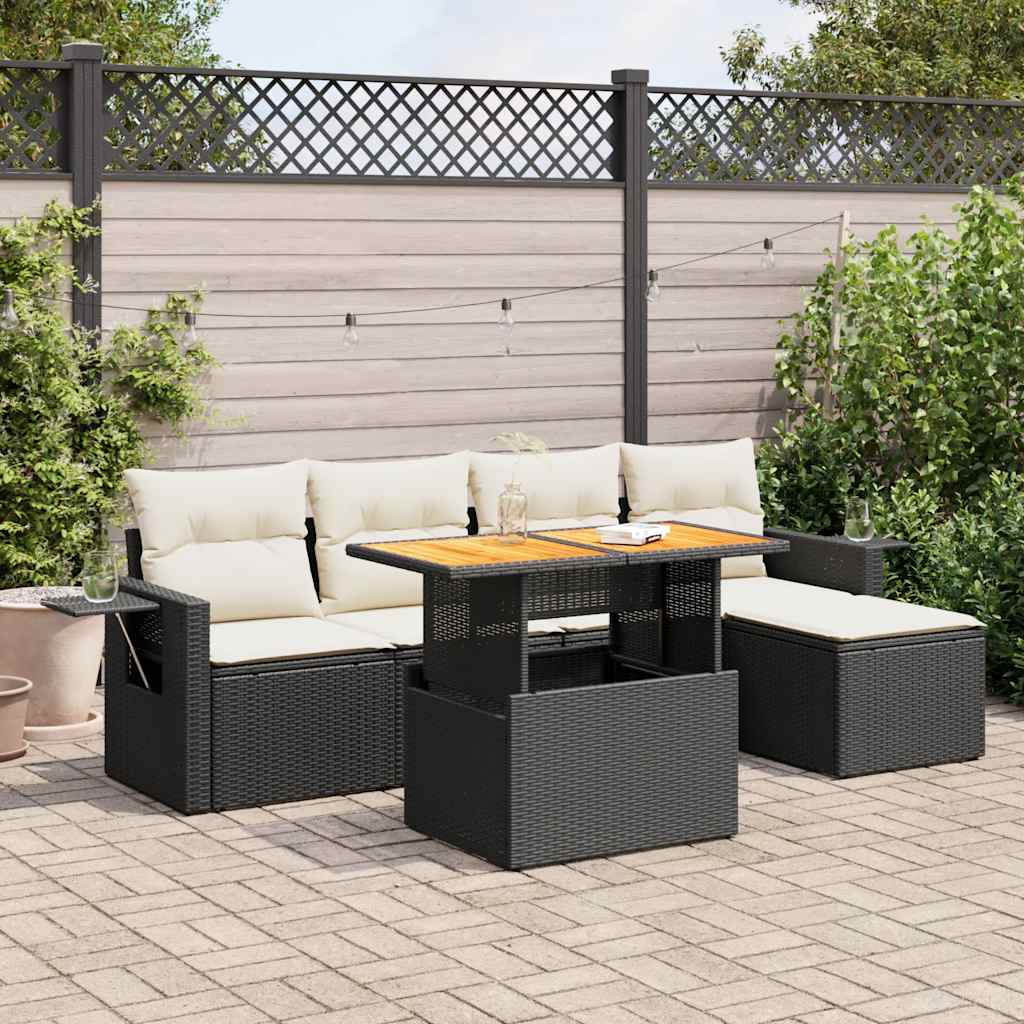 vidaXL 6-tlg. Garten-Sofagarnitur mit Kissen Schwarz Poly Rattan