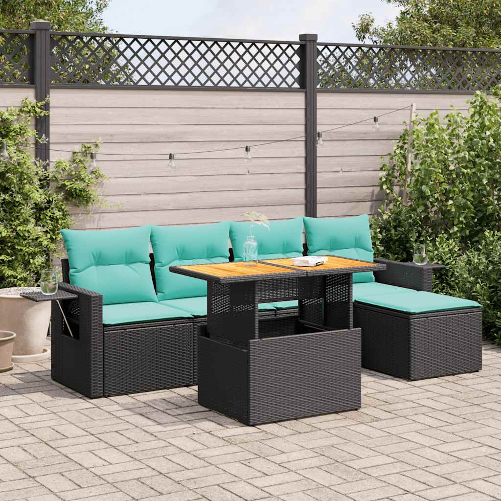 Thumbnail - vidaXL 6-tlg. Garten-Sofagarnitur mit Kissen Schwarz Poly Rattan