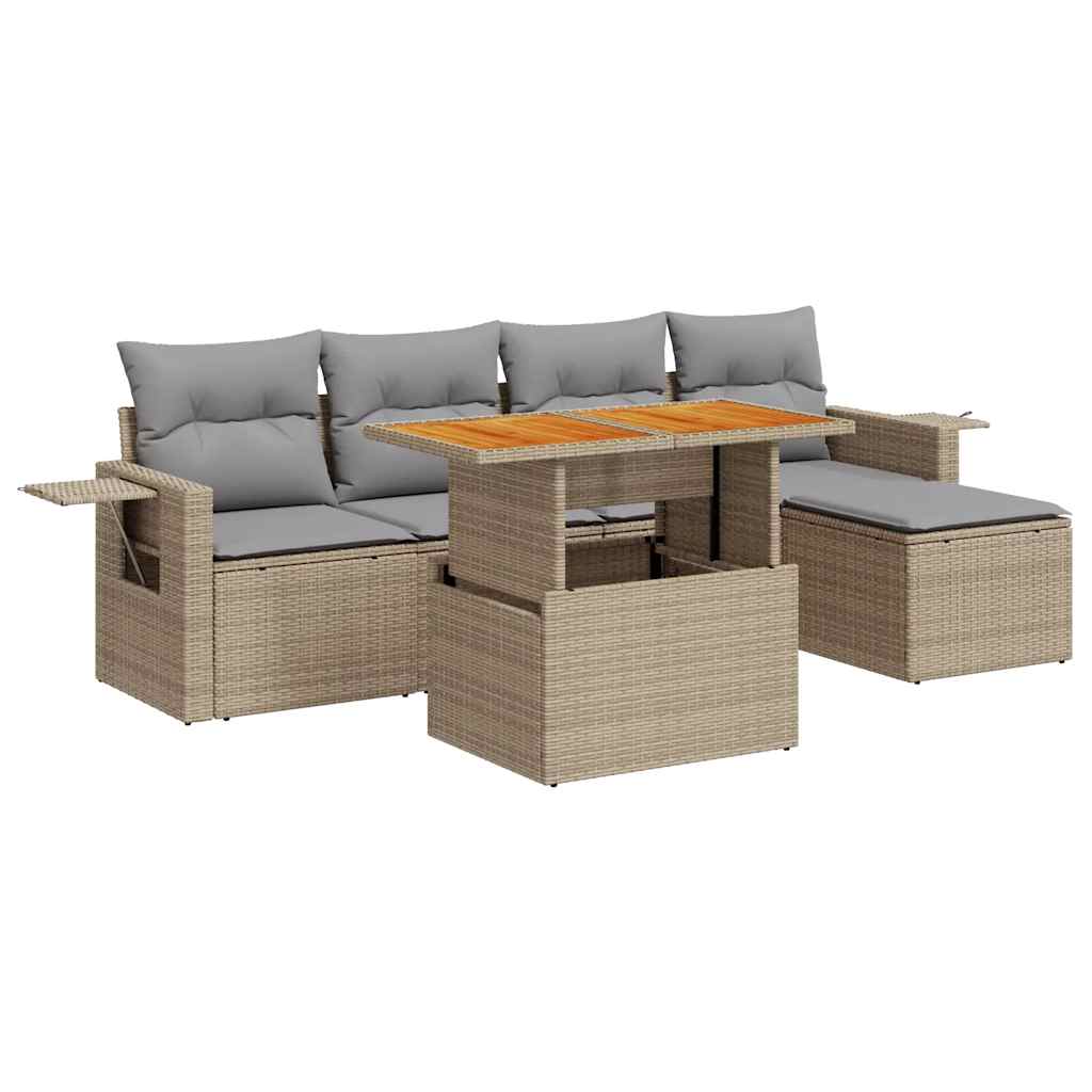 Thumbnail - vidaXL 6-tlg. Garten-Sofagarnitur mit Kissen Beige Poly Rattan