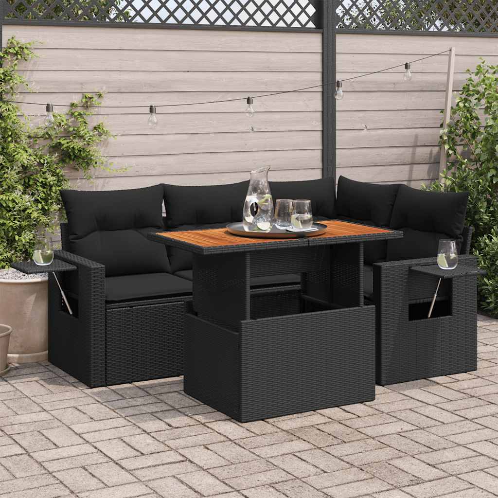 vidaXL Set mobilier de grădină cu perne, 5 piese, negru, poliratan