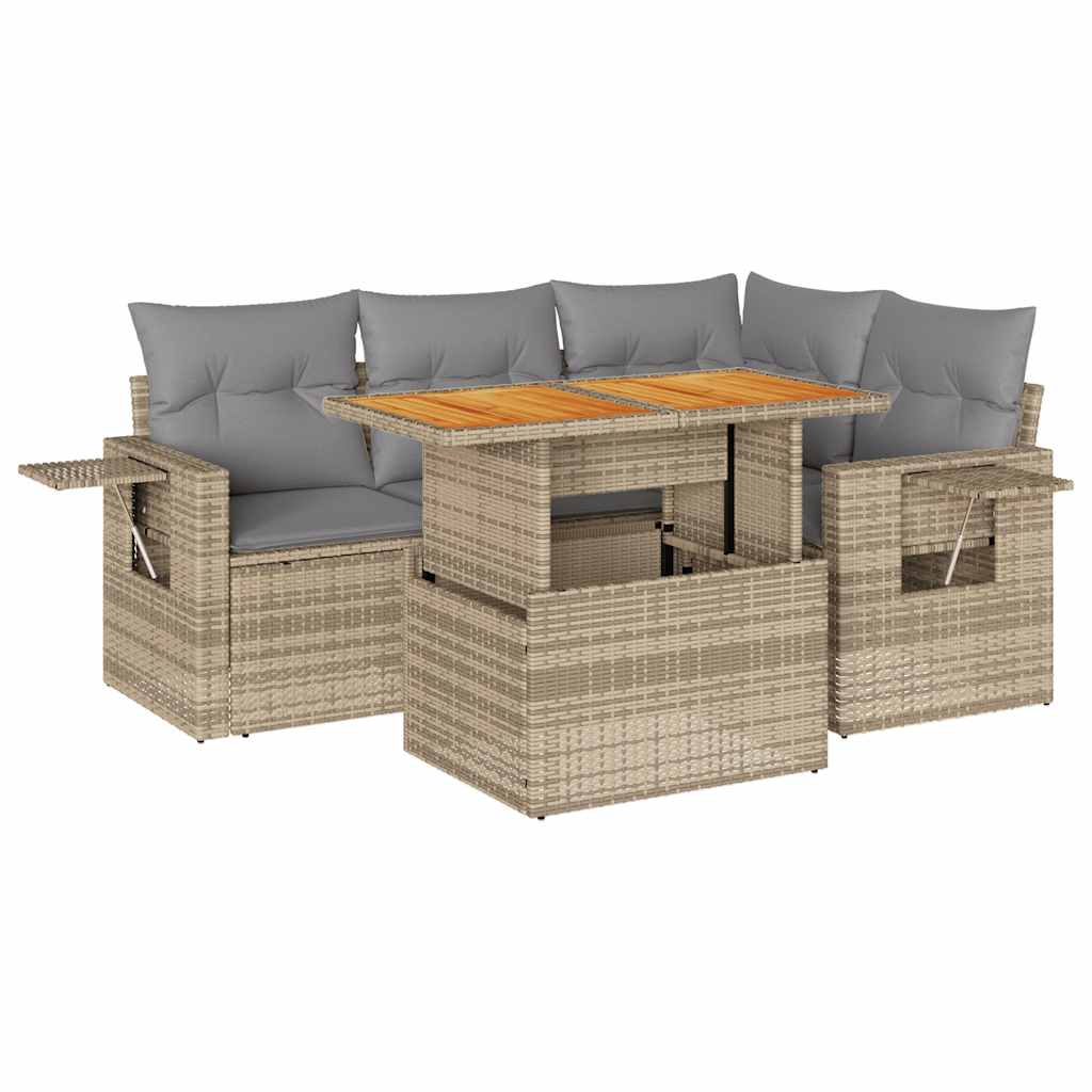 Thumbnail - vidaXL 5-tlg. Garten-Sofagarnitur mit Kissen Beige Poly Rattan
