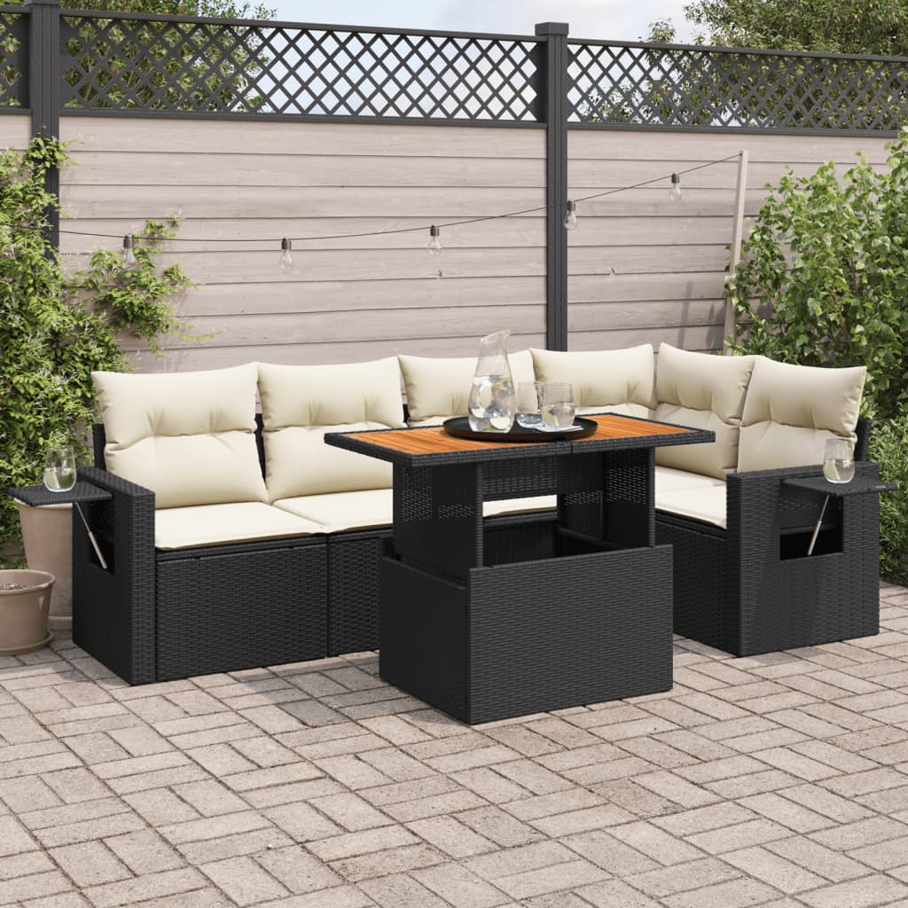 vidaXL 6-tlg. Garten-Sofagarnitur mit Kissen Schwarz Poly Rattan