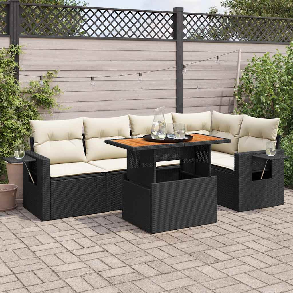 vidaXL Set mobilier de grădină cu perne, 6 piese, negru, poliratan