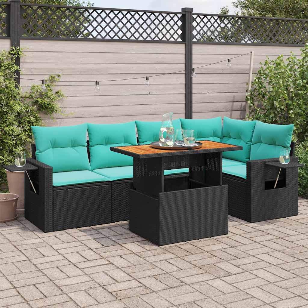 vidaXL 6-tlg. Garten-Sofagarnitur mit Kissen Schwarz Poly Rattan